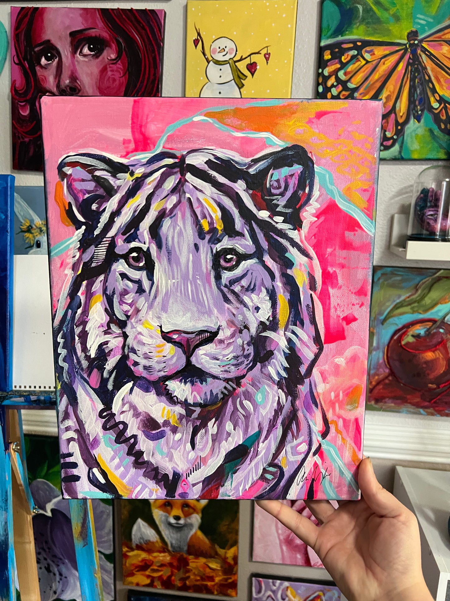 Purple tiger acrylic painting