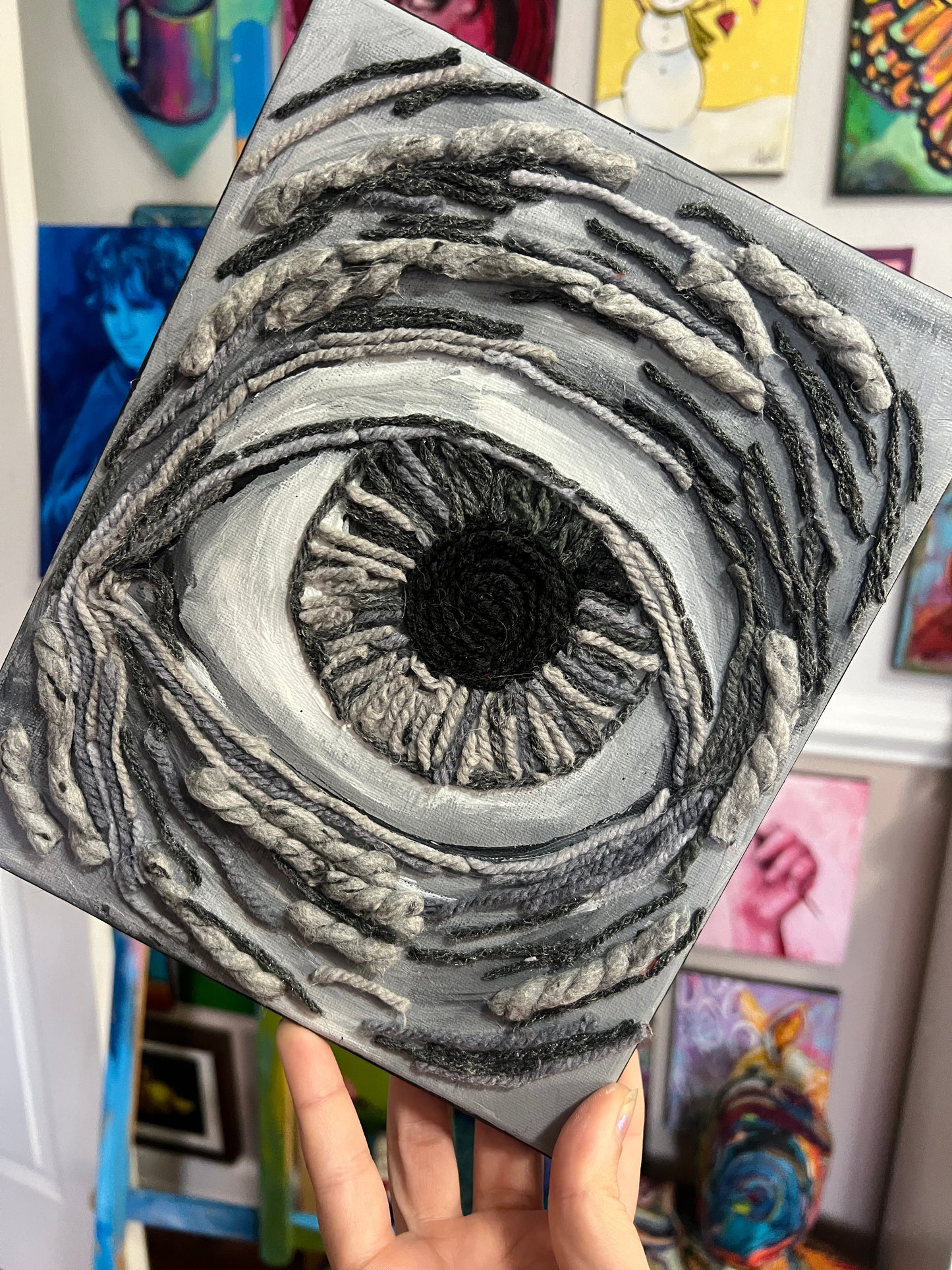 Mixed media gray eye painting