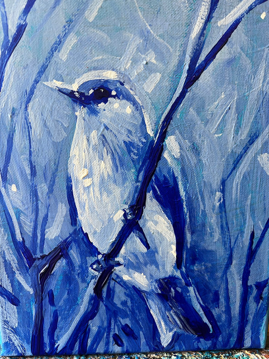 Blue bird on canvas