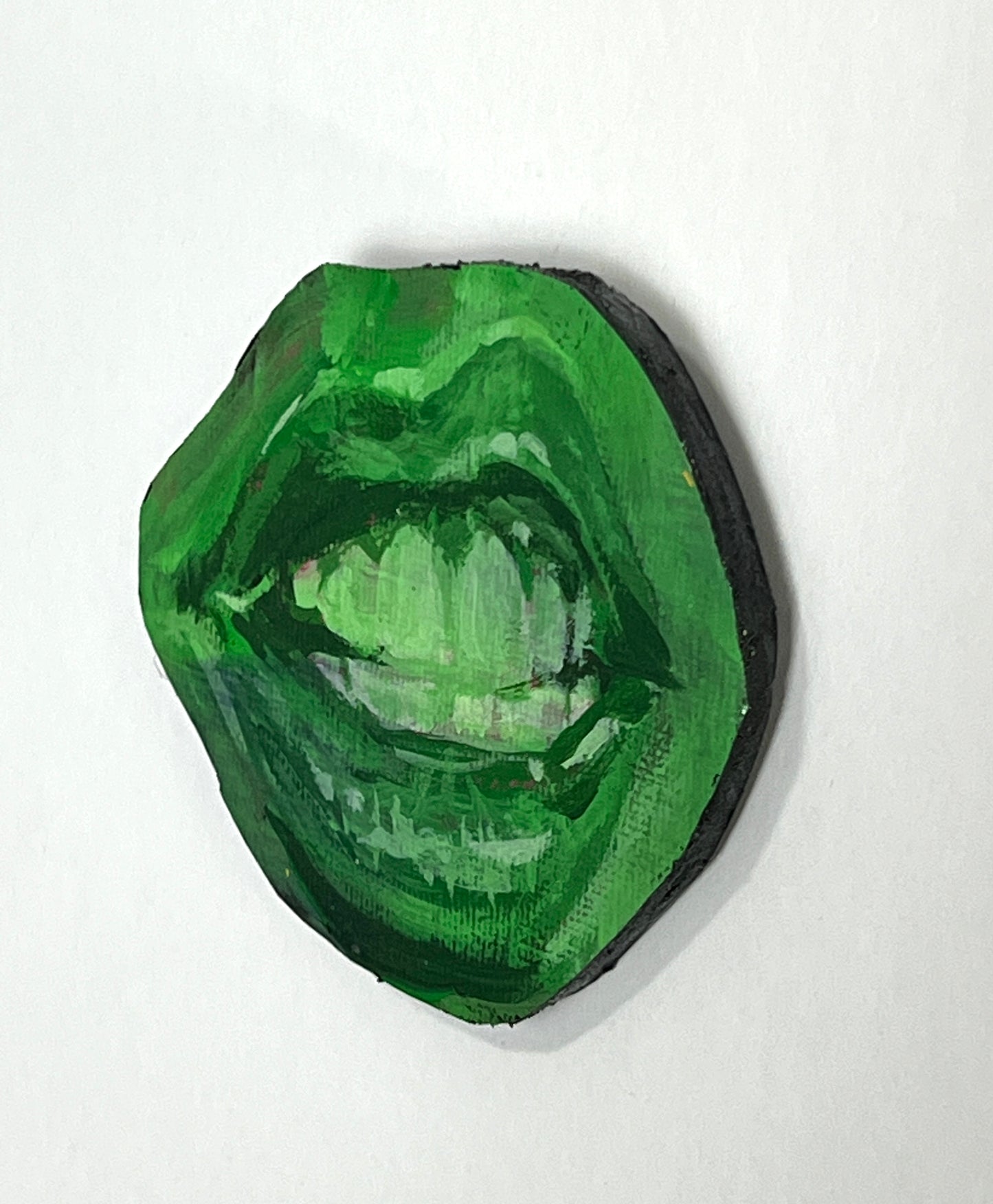 Green mouth mixed media painting