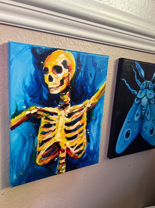 Burning skeleton painting