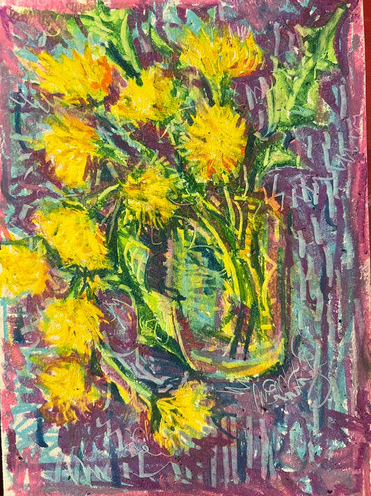 Purple Dandelion oil pastel sketch