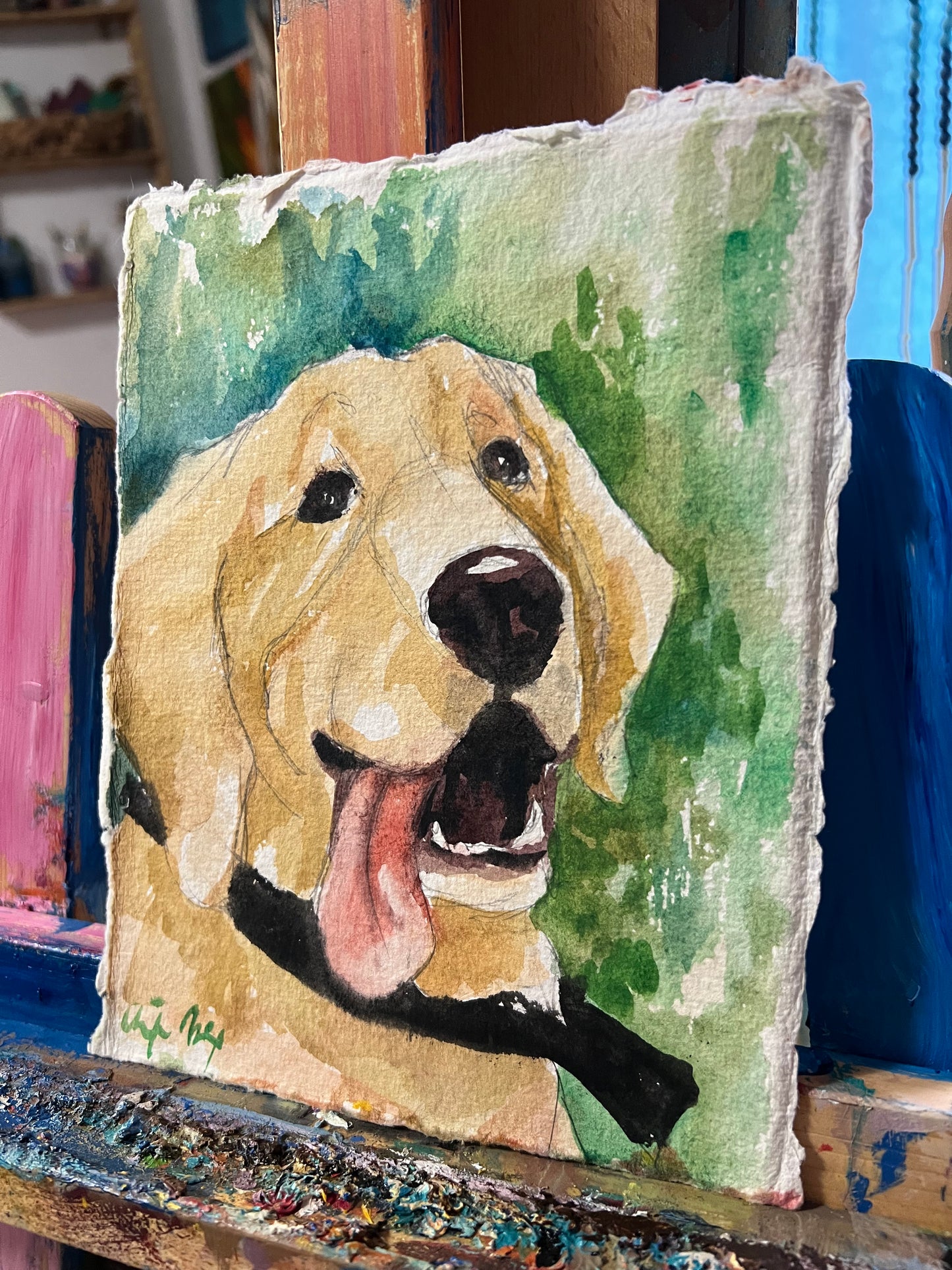 Watercolor dog painting