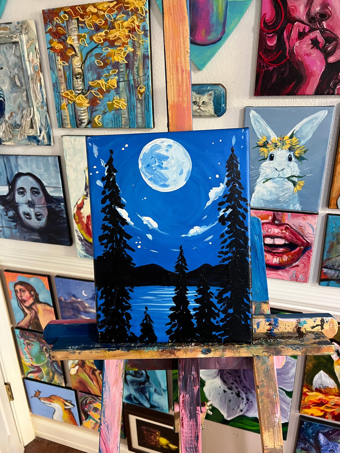 Blue moon landscape painting