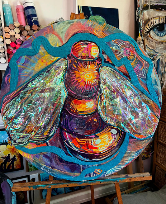 Colorful Bee mixed media painting
