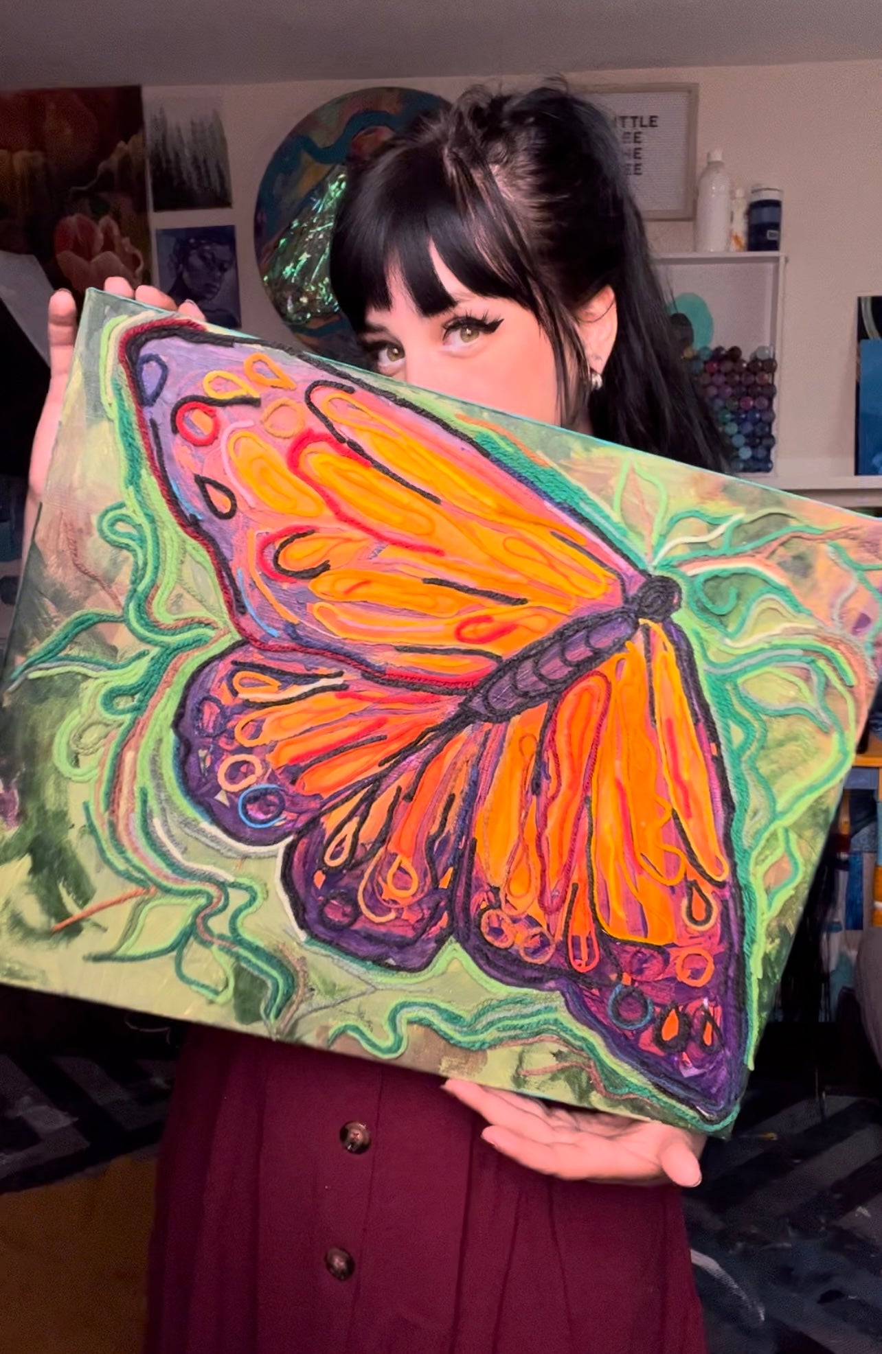 Monarch butterfly mixed media painting