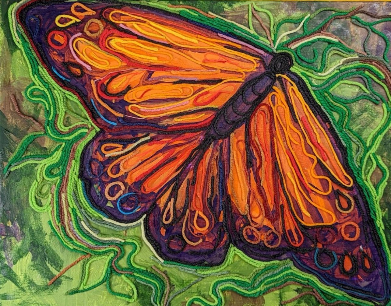Monarch butterfly mixed media painting