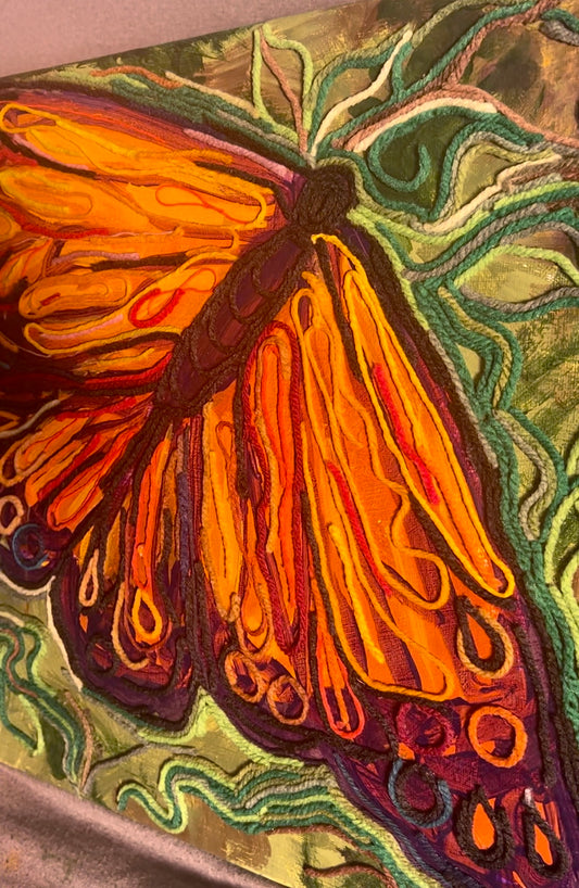 Monarch butterfly mixed media painting