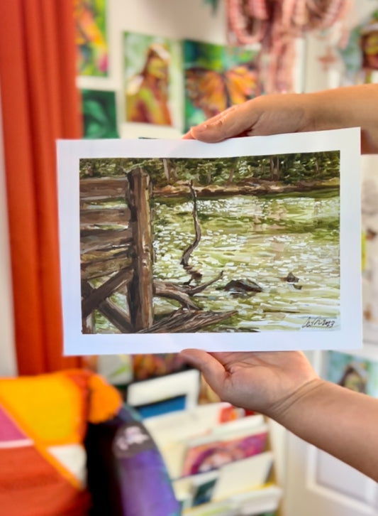 “lacamas Lake Dock” watercolor painting