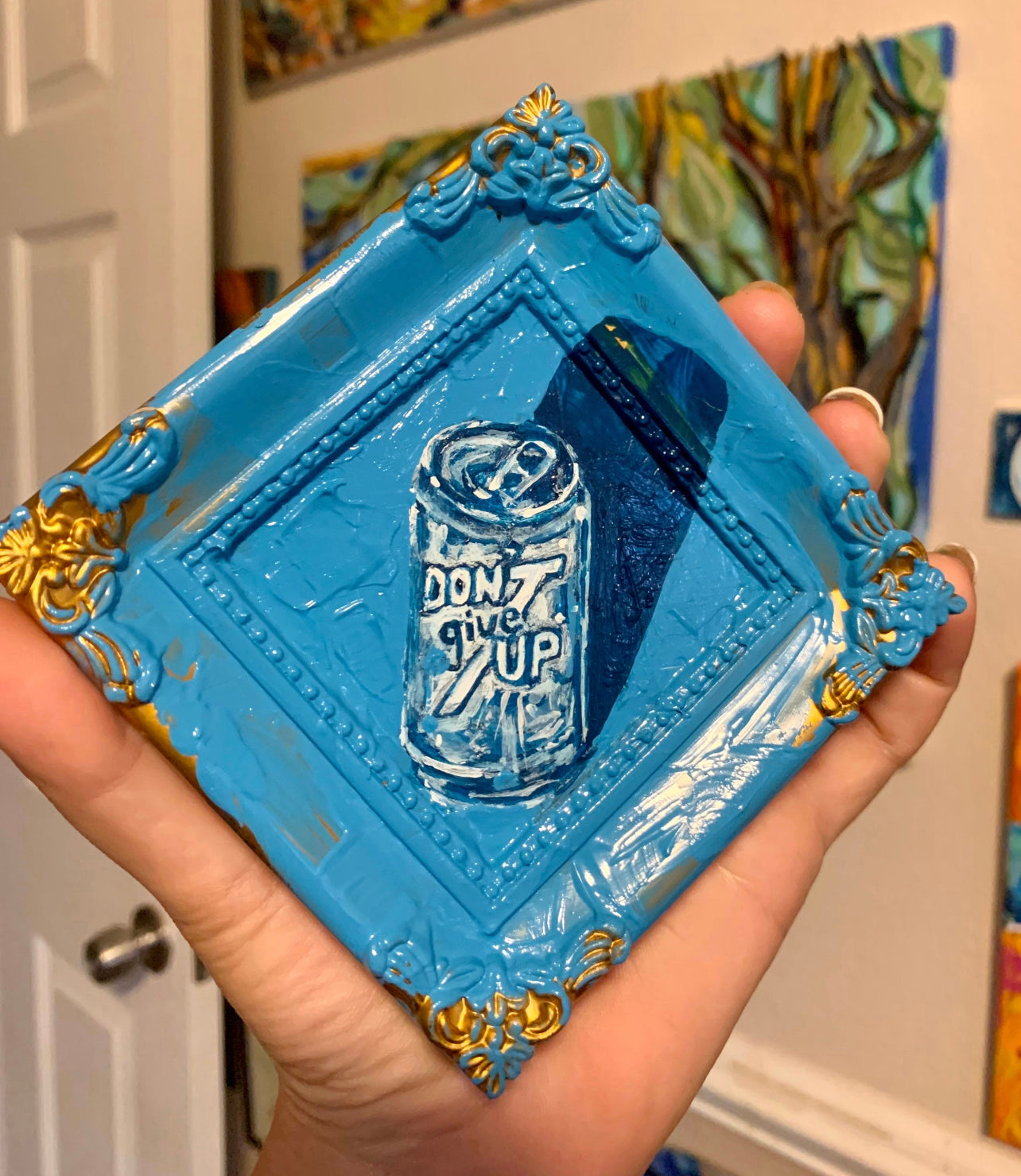 “Don’t Give Up!” Painting on glass and frame