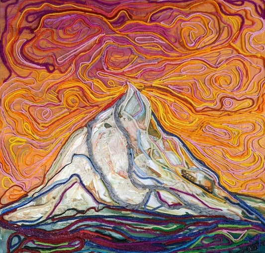 Mountain Sunset mixed media painting