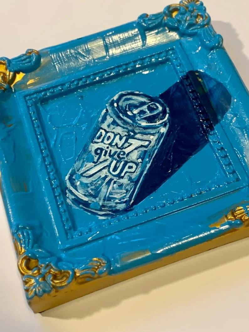 “Don’t Give Up!” Painting on glass and frame